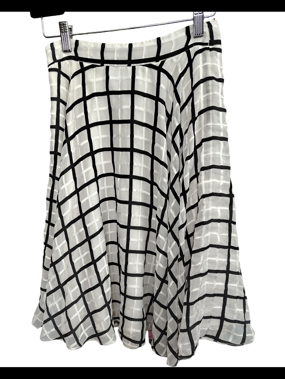 bebe Black and White Grid A-Line Skirt